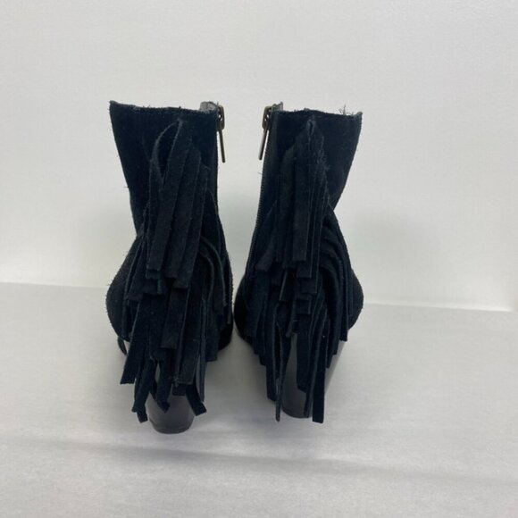 Jessica Simpson Black Suede Fringe Heeled Booties - Picture 2 of 9